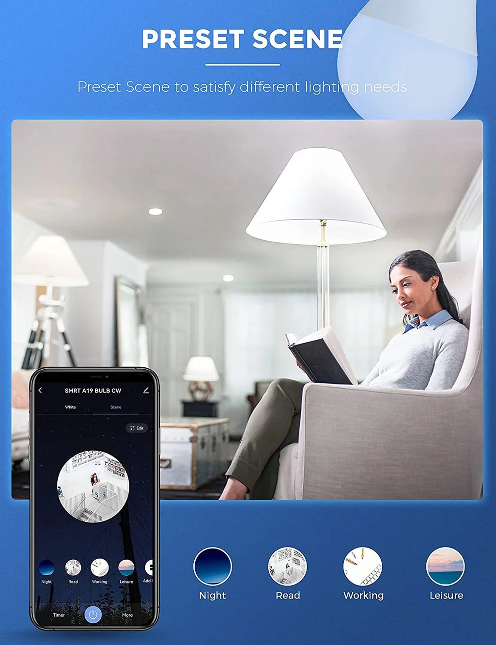 LED 5000K, Dimmable, 9W 60W, A19 Smart Home Bulb Pack Daylight Bulb YANSUN Work with Alexa, Siri,WiFi 850LM,4 Light &
