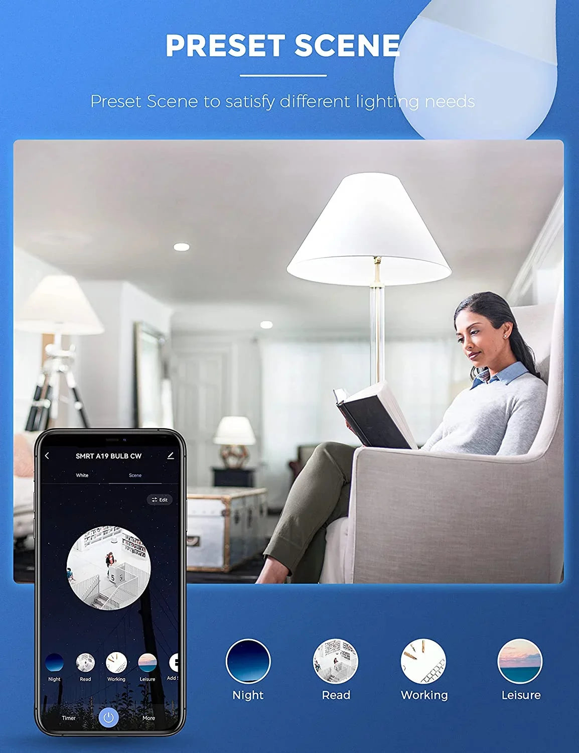 LED 5000K, Dimmable, 9W 60W, A19 Smart Home Bulb Pack Daylight Bulb YANSUN Work with Alexa, Siri,WiFi 850LM,4 Light &