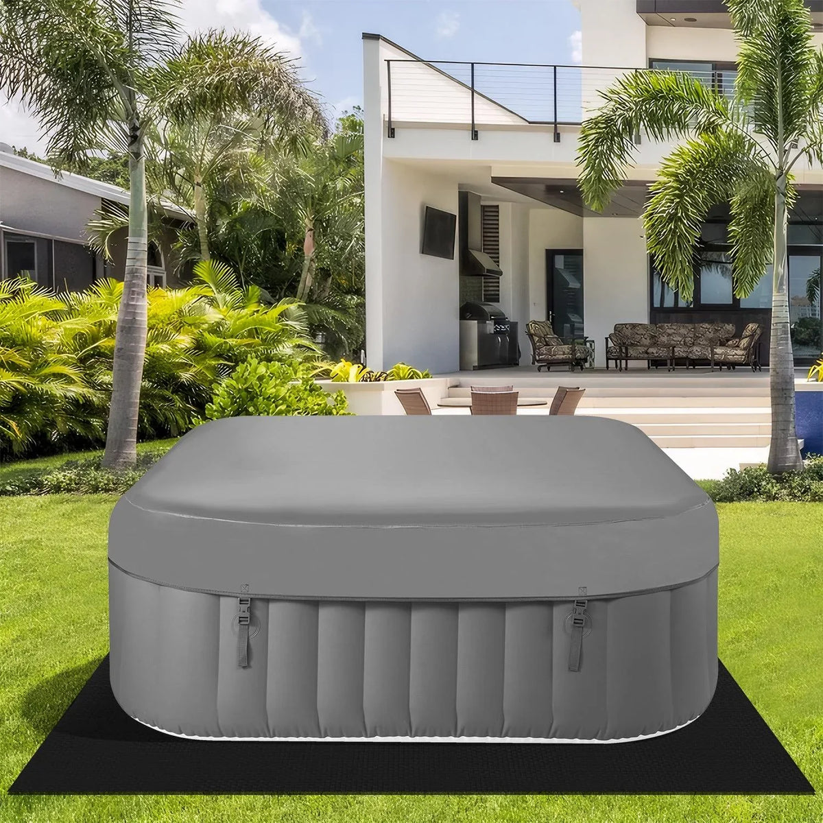 73''Inflatable Hot Tub, Outdoor Hot Tub For 6 Person Indoor Home Spa With Hidden Machine, 130 Massage Jets, Lockable Cover, Storage Bag, Mat, Max 104℉, 910L Capacity