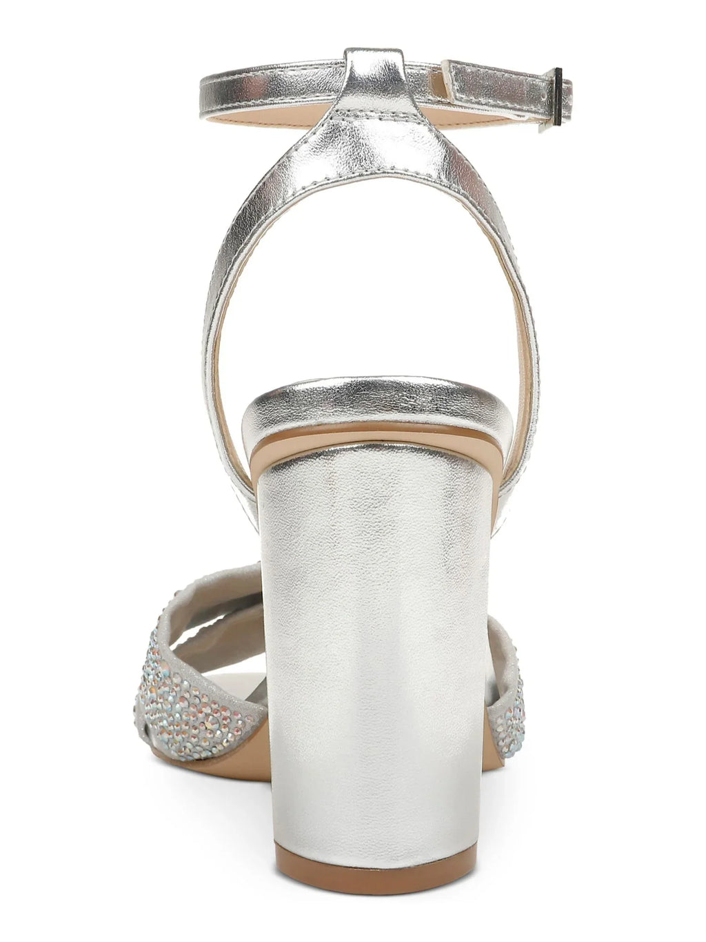 7.5 JEWEL Toe Strap M Womens Nicoline Padded Rhinestone Twisted outfit Block Heel Strap MISCHKA Heeled Silver Metallic Adjustable BADGLEY Buckle Ankle Round Sandal Strap