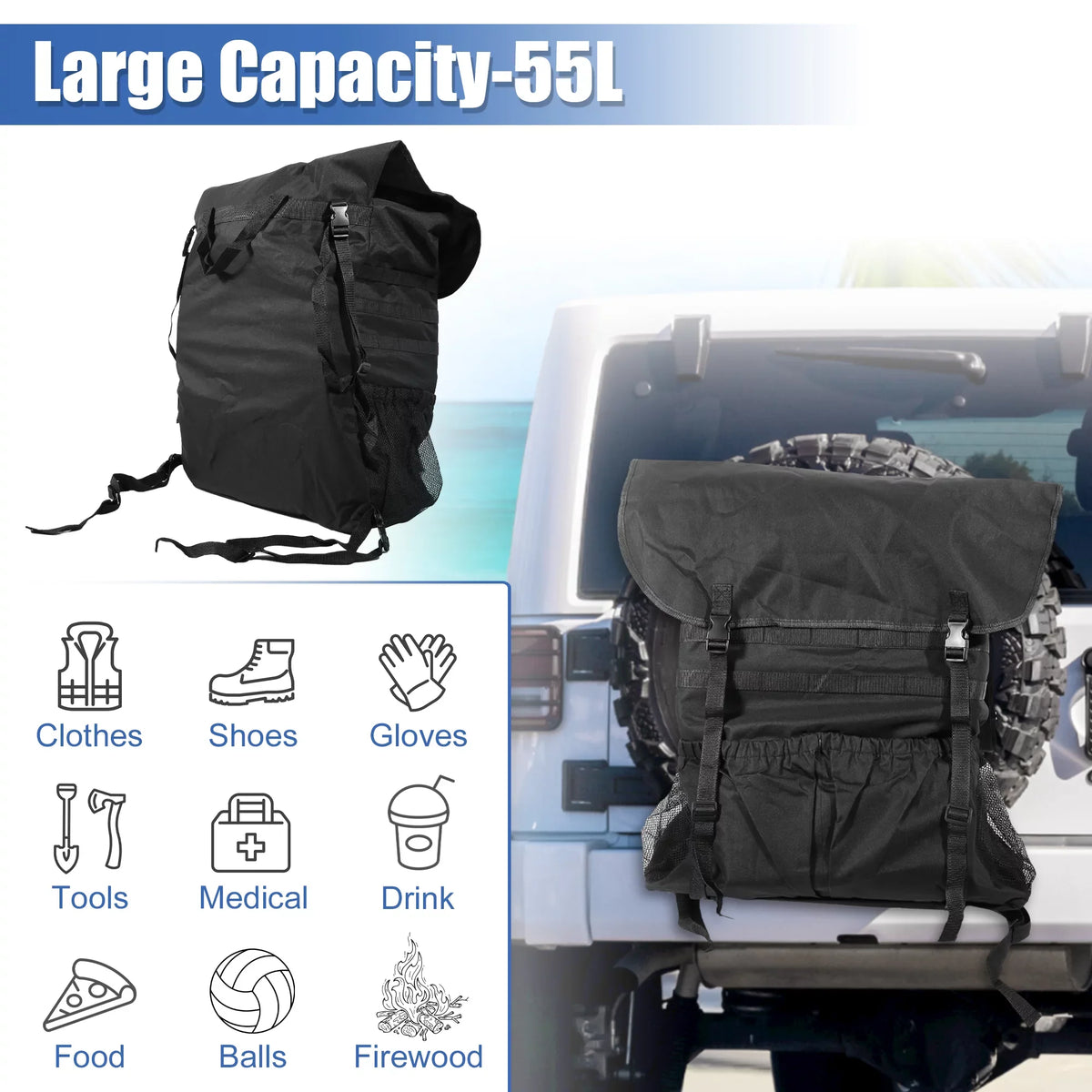 Bag Bag Trash Camping Spare Doors JL JK JKU JLU Wrangler Storage Organizer Bargains Outdoors 07-20 Unique 2/4 Tire for