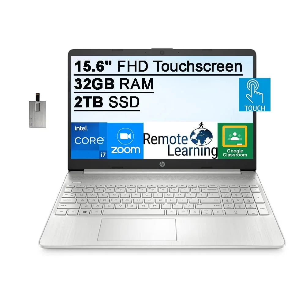 Hp 2021 15.6" Fhd Ips Touchscreen Laptop Computer, Intel Core I7-1165G7 (Beats I7-1065G7), 32Gb Ram, 2Tb Ssd, Intel Iris Xe Graphics, Hd Webcam, Hd Audio, Windows 11 S, Silver, 32Gb Snowbell Usb Card