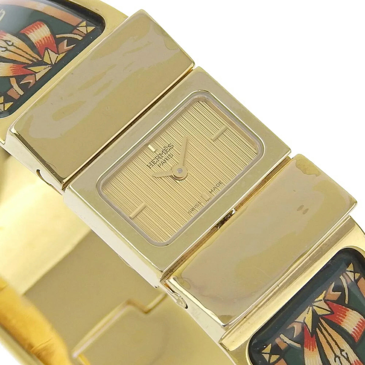 Cloisonné Ladies Gold Analog LO1.201 Made Green HERMES Quartz Watch Plated Pre-Owned Display Location (Fair) Dial Swiss