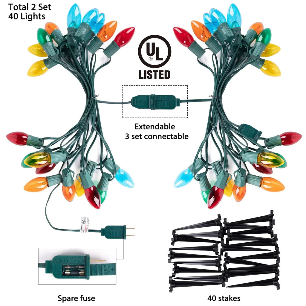 Alljoy Christmas Lights Outdoor C9 Christmas Pathway Lamp Patio Driveway Walkway Yard Stakes 51.5 Feet (2Sets)