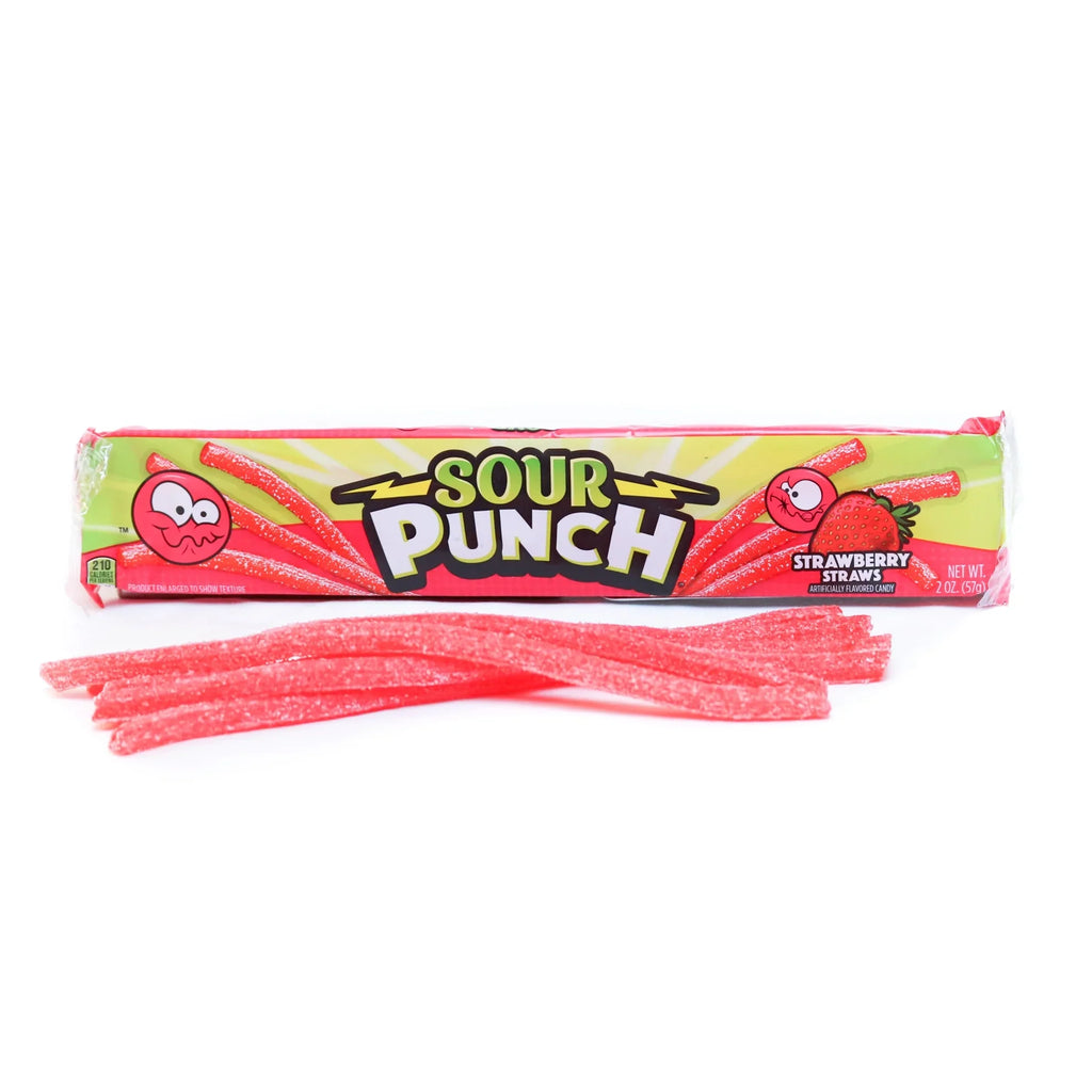 (24ct Caddy) Punch 2oz Sour Strawberry, Tray Straws,