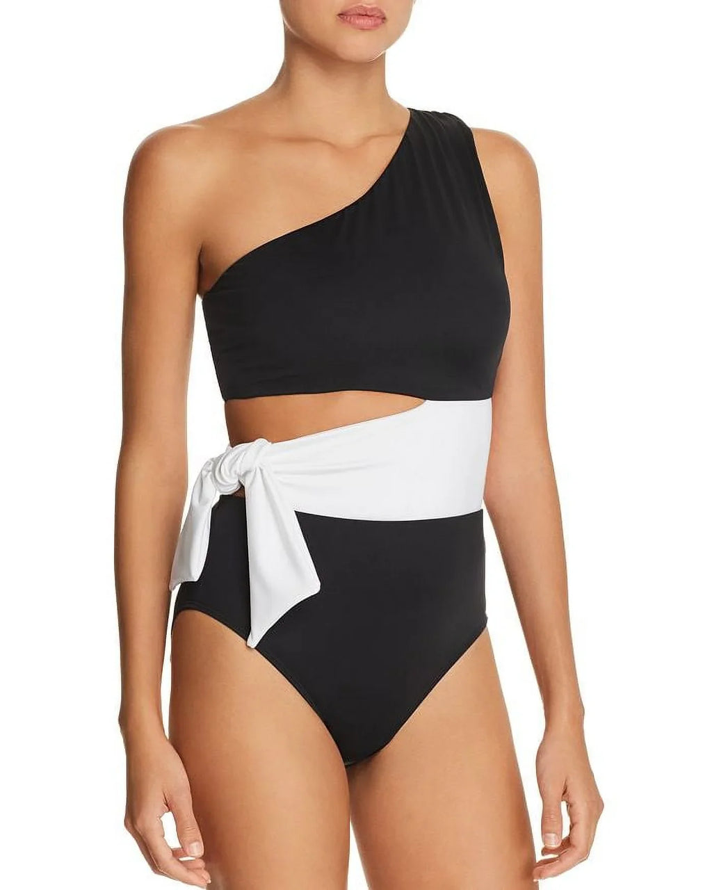 Lauren BLACK Cutout Ralph One-Piece Swimsuit, One-Shoulder 14 US