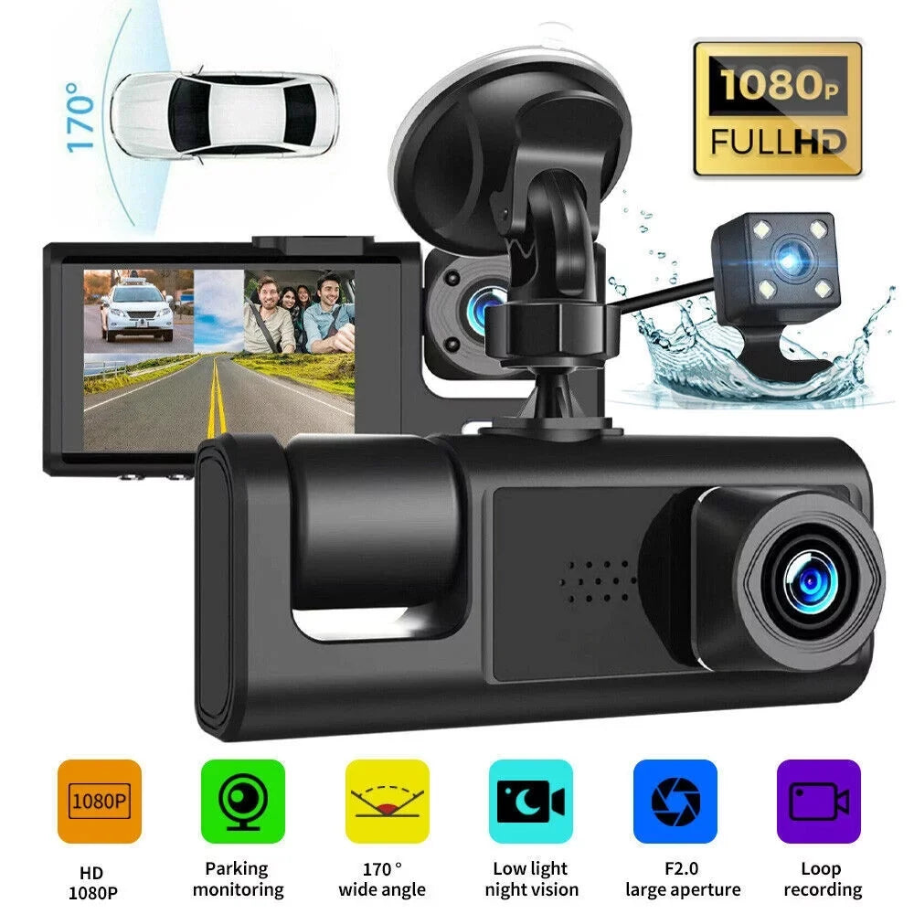 Recorder 1080P Car G-Sensor Camera Lens Cam Front/Rear/Inside Video Dual Dash