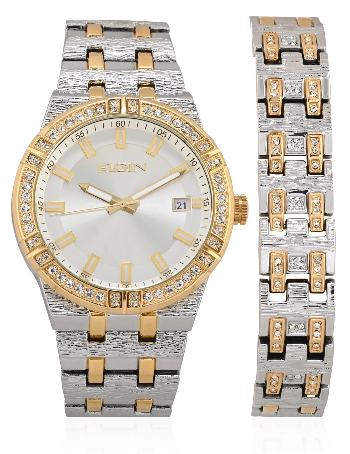 (FG170013ST) Two-Tone Elgin Set Analog Case Octagon and Bracelet Adult Male Watch