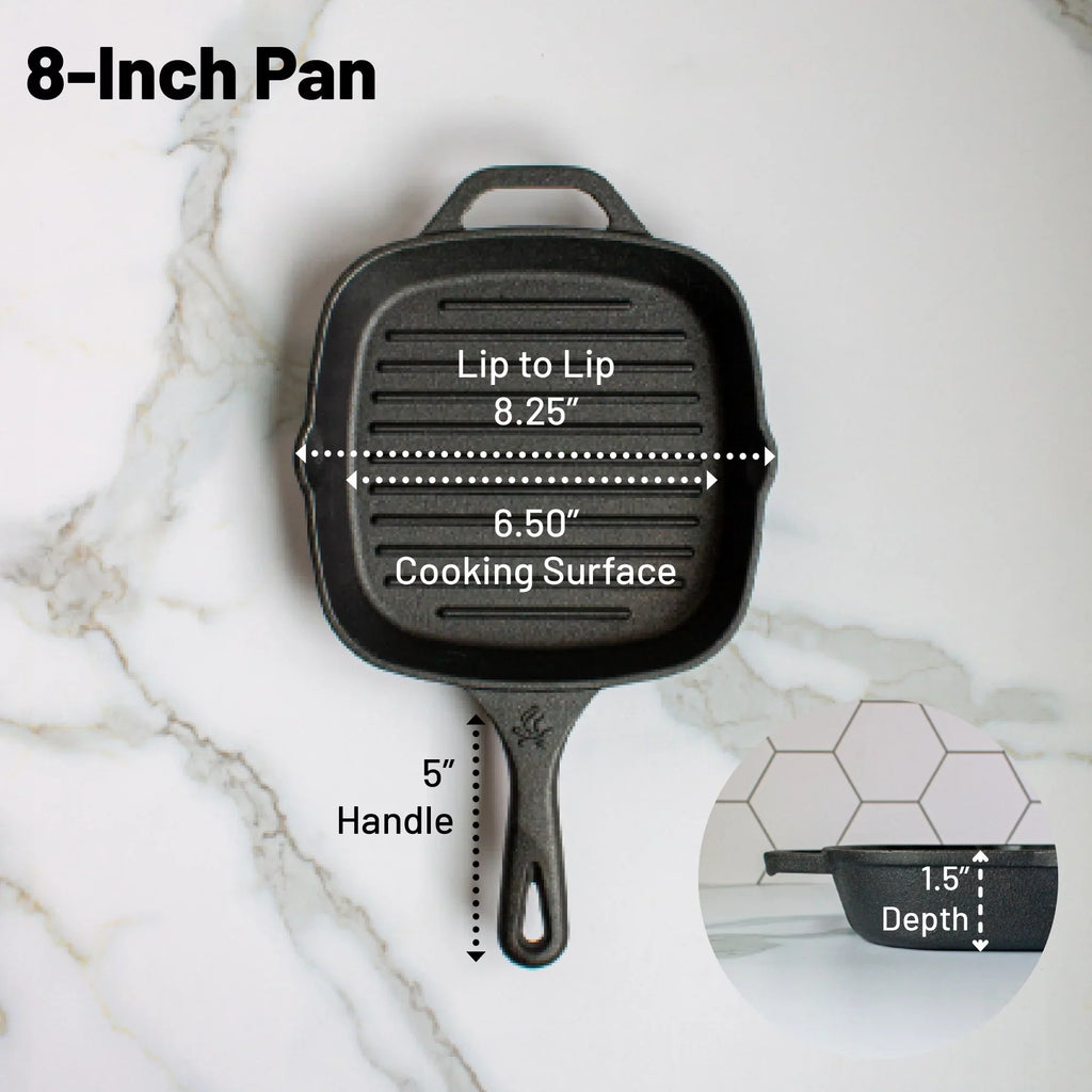 Square Medium 8 Pan Inch Grill Iron Backcountry Iron Cast Pre-Seasoned