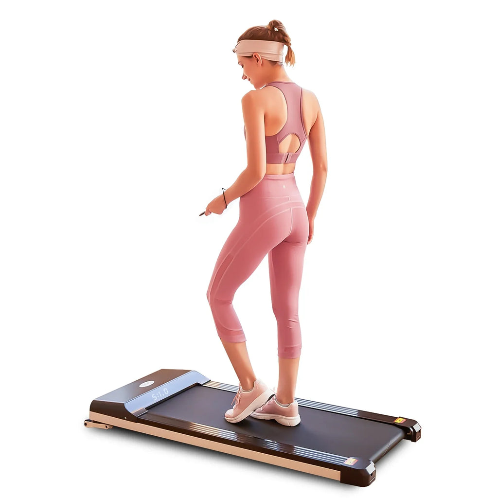 Portable Small Sport Treadmill Space Under & Flat Apartment LED Desk for Walking APP, without Assembling Machine Slim Treadmill Running Display and Pad with CoSoTower