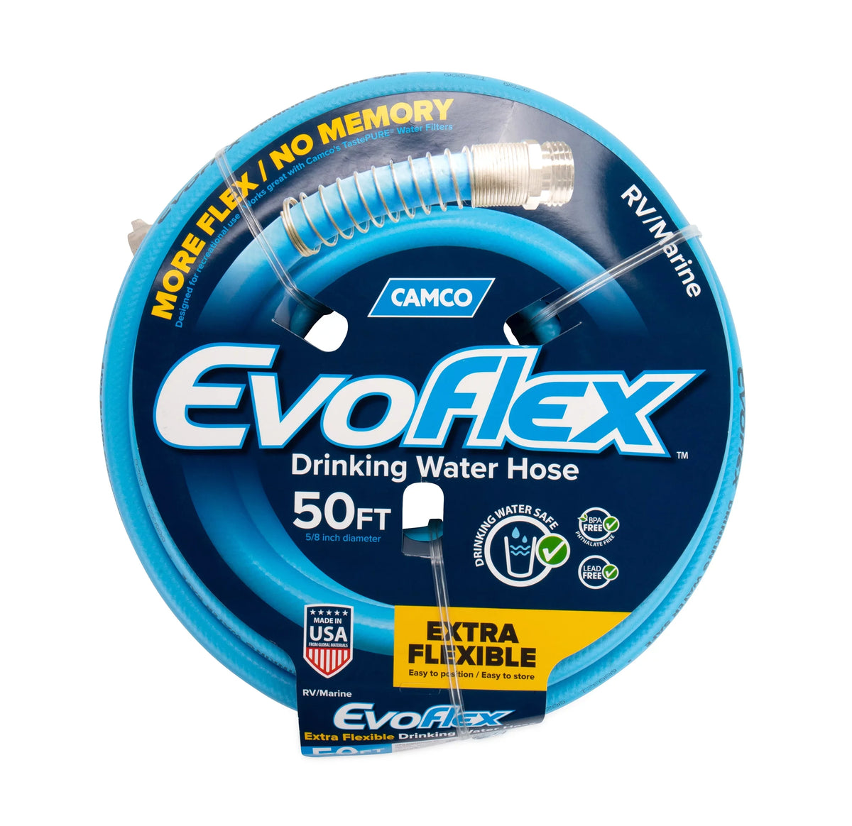 liquid or Phthalate-Free, Blue Lead-Free, Camco BPA-Free, (22793) Hose Drinking 50-Foot Camper/RV | EvoFlex