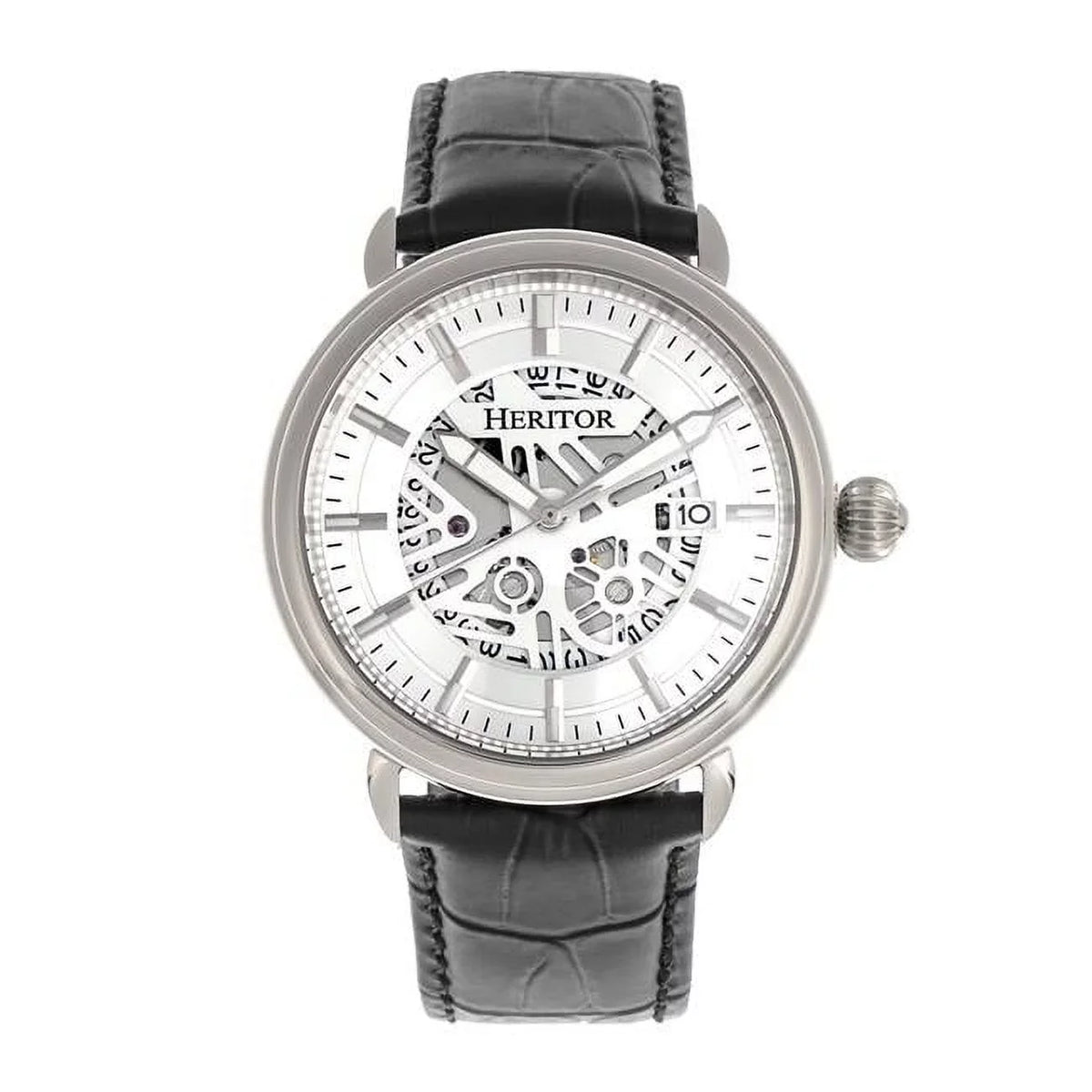 Heritor Watch - W/Date Leather-Band Mattias Silver Automatic