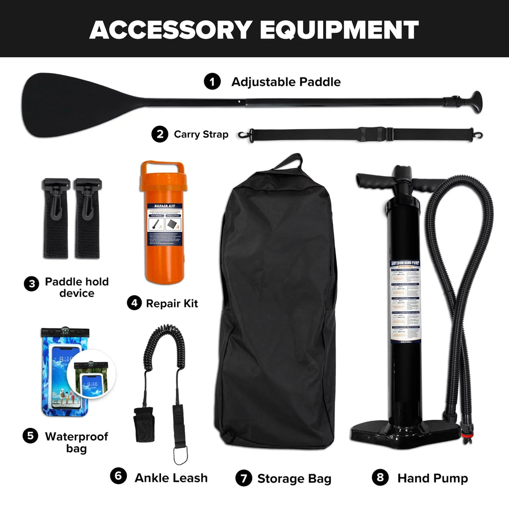 Paddle Kit Skill SUP Up Bag, Hand Waterproof Levels SUPZOOM Leash, ISUP for Travel Inflatable 10'6×32"×6" Pump, with Stand Everything Big All Board, Repair Star Paddle, Included Backpack,