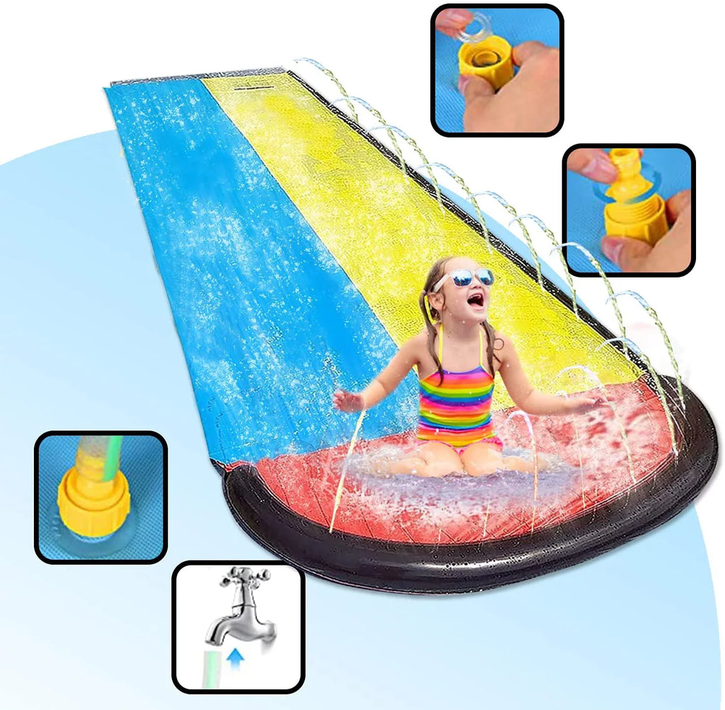 Children liquid 15.5ft Game Double Backyard Race Slides for Sprinkler Sancty