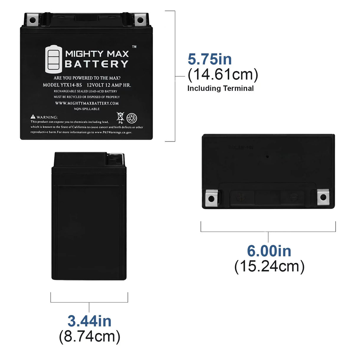 '- Battery YTX14-BS Replaces R, F800ST 2Pack GS, 17-18 ADV GT, 07,