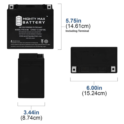 '- Battery YTX14-BS Replaces R, F800ST 2Pack GS, 17-18 ADV GT, 07,