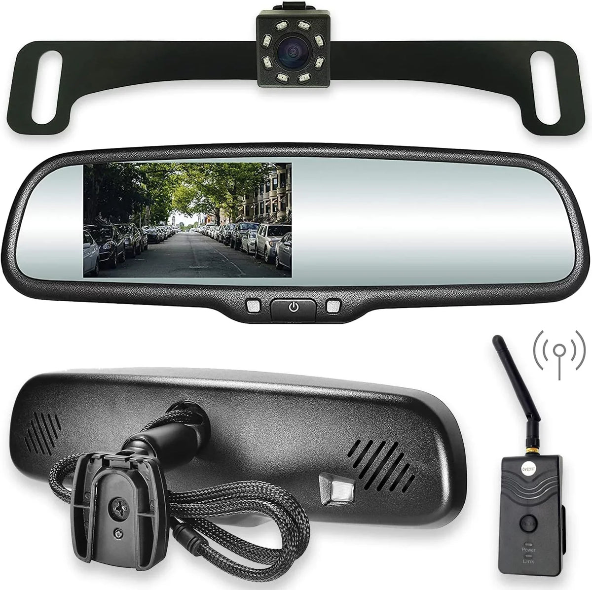 170° OEM Master Cars LCD for 4.3” Screen, Transmitter Tailgaters View with Wireless Mirror & Camera - Kit Rear Waterproof Backup Universal All Fit LED