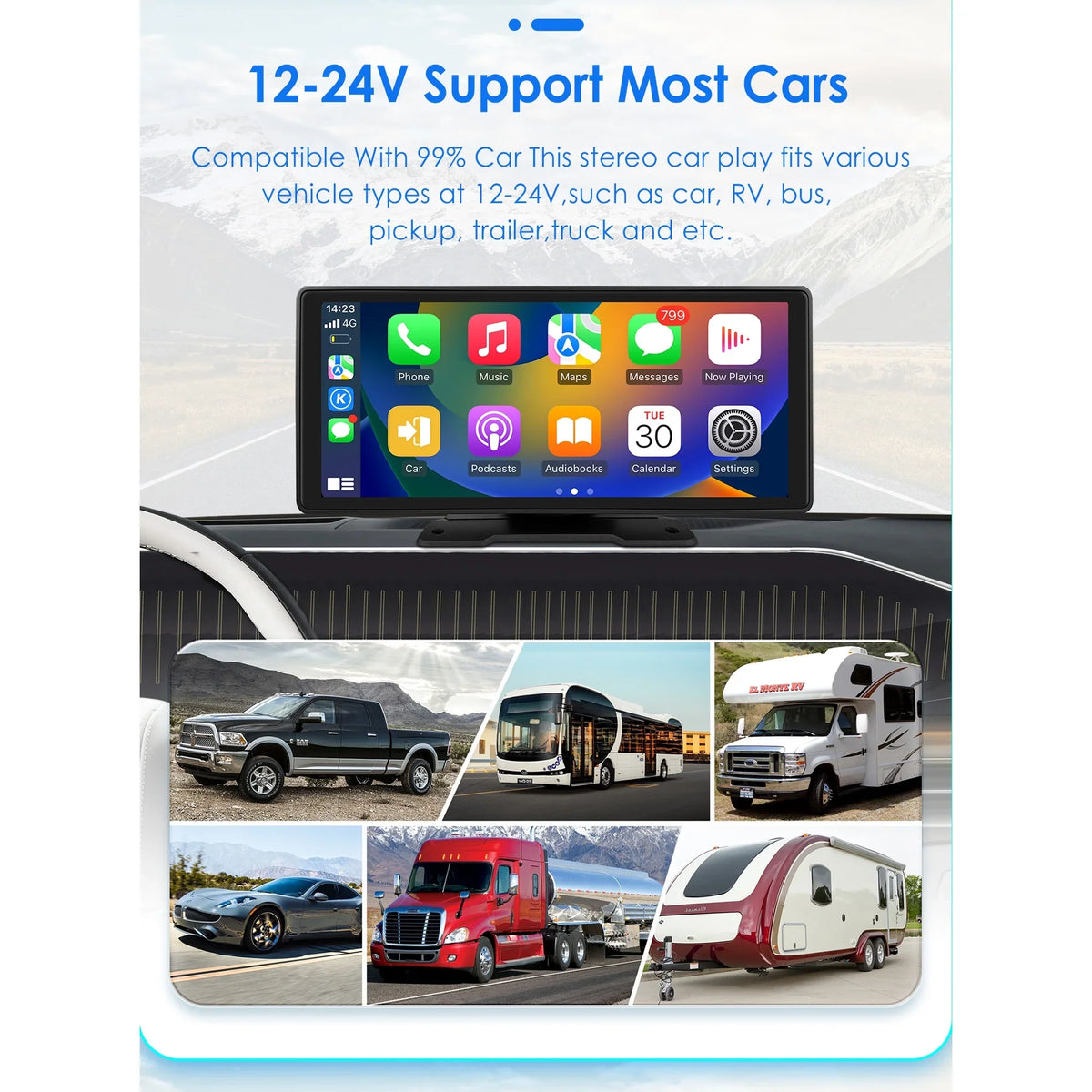 10.26" Touchscreen Apple Carplay Android Auto Fm Car Radio Stereo Head Unit 360° Adjustable Bluetooth Mirror Link Gps Navigation Player