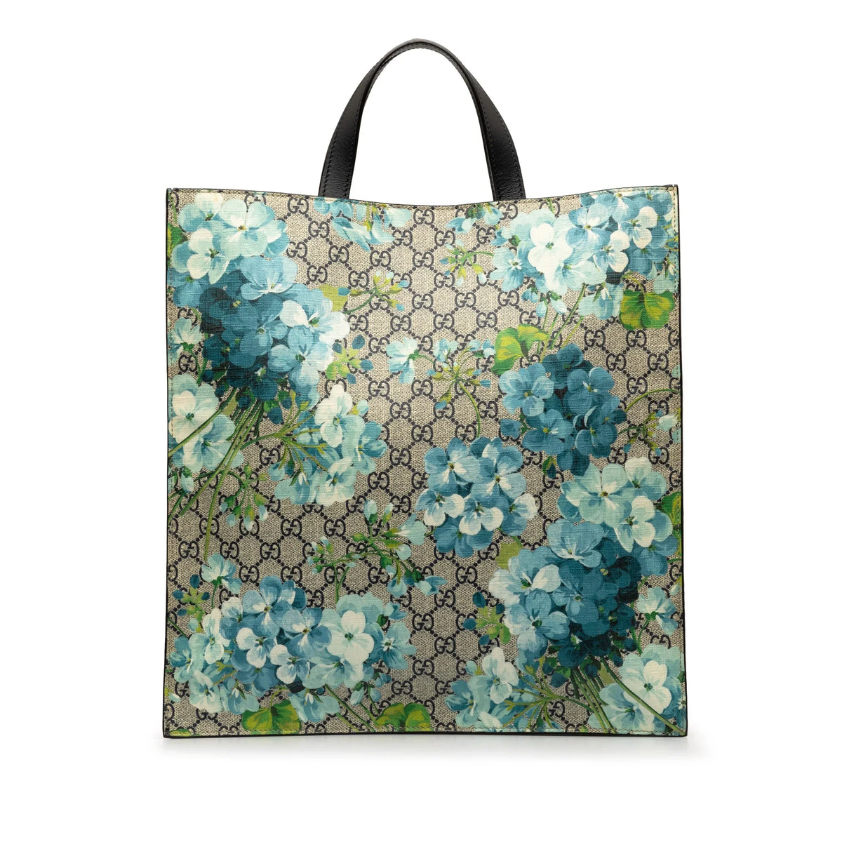 Authenticated Pre-Owned Convertible Unisex Fabric (Good) Soft Canvas GG Tote Blooms Satchel Supreme Blue Coated