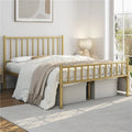Easyfashion Justin Metal Platform Bed With Spindle Headboard And Footboard,Full,Antique Gold