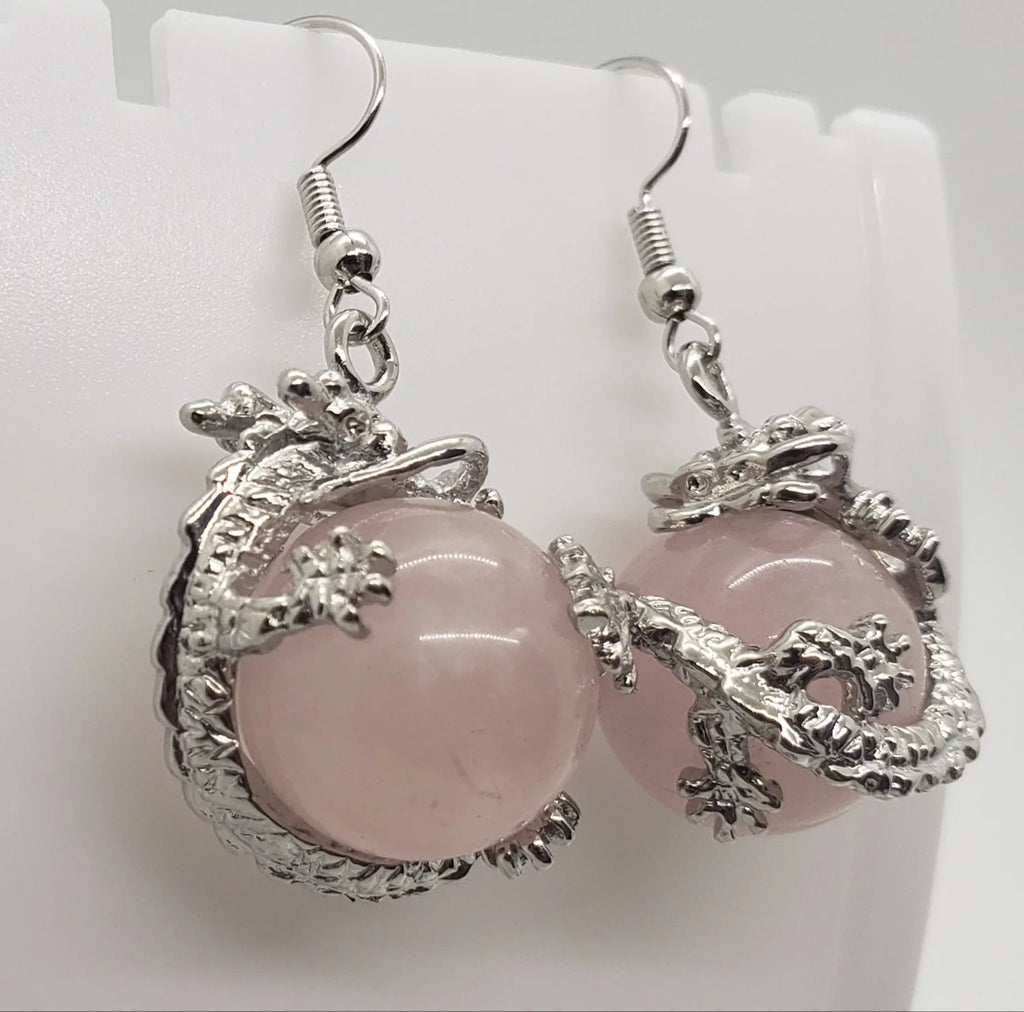 Rose Natural Dragon Earrings Quartz