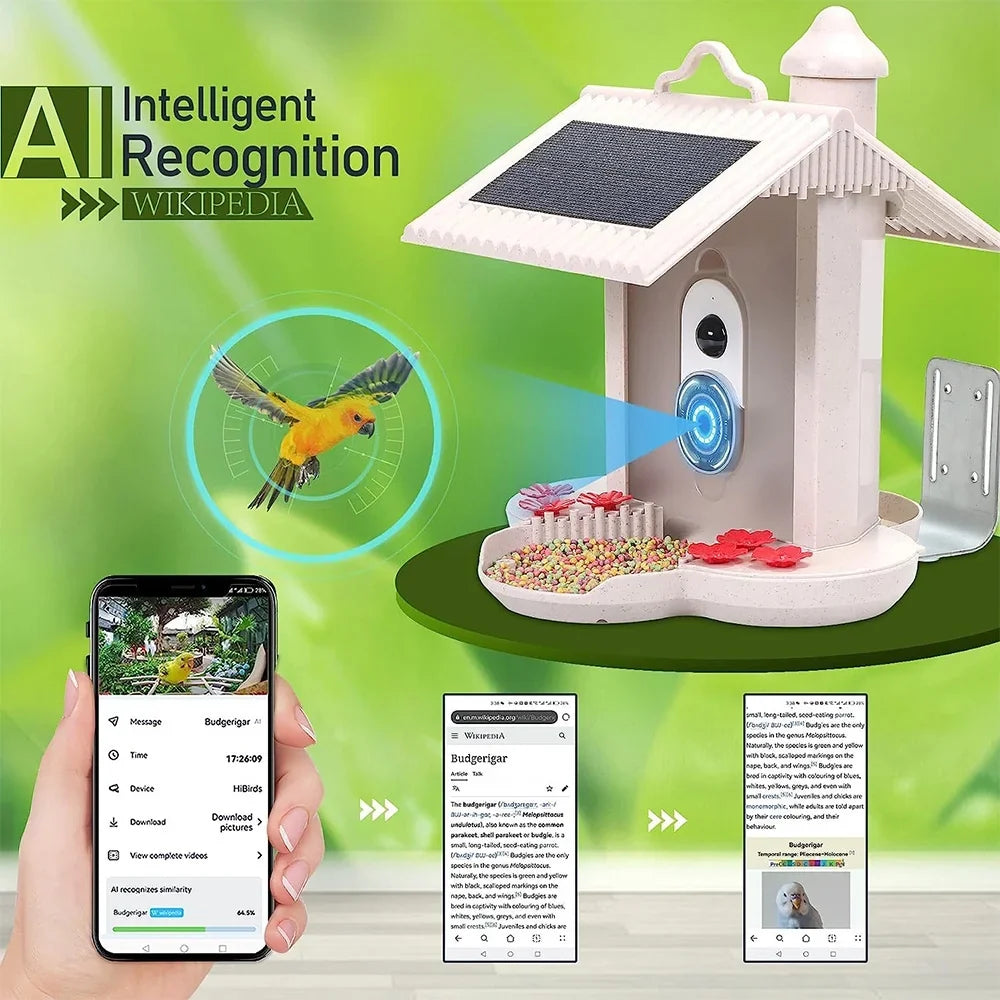 Bird Bird Real-time Smart Capture TF Detection Motion IP65 Bird Cards Species Waterproof Auto WIFI 1080P Carevas Camera Video Notification AI 128G and Identify Feeder