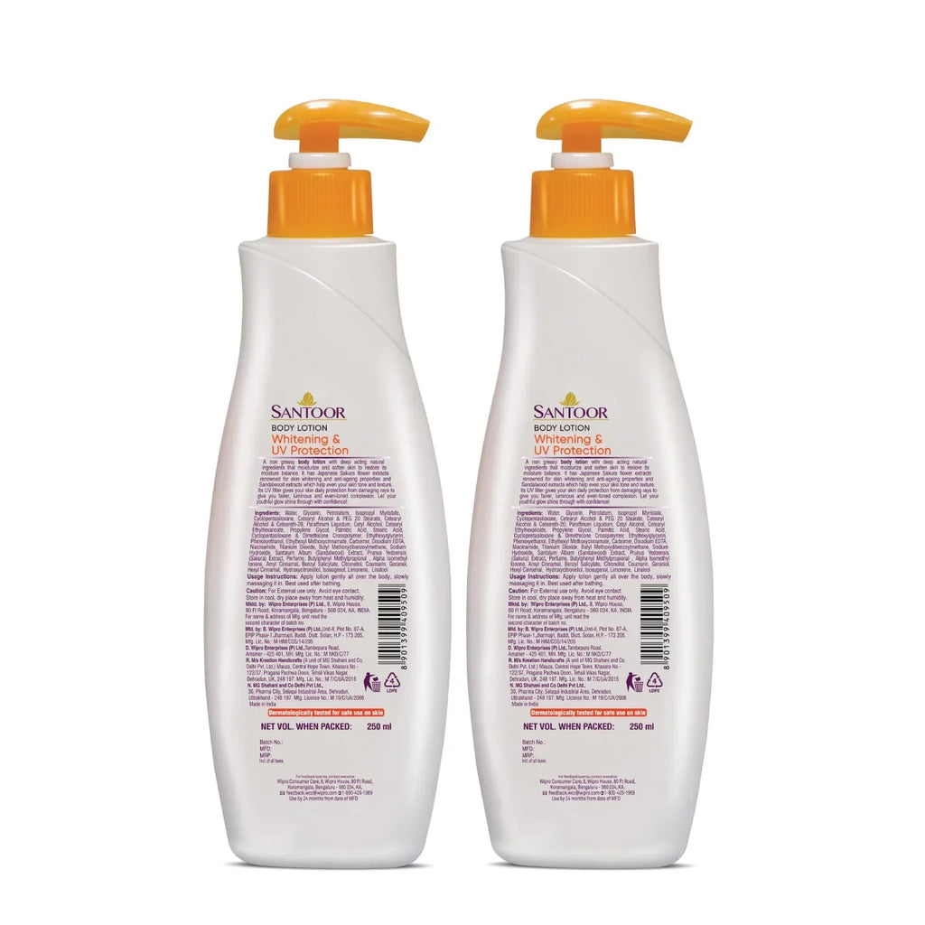 with Santoor Extracts, Protection & Sakura 2) of Sandalwood 250ml Body Perfumed UV Lotion for & Whitening (Pack