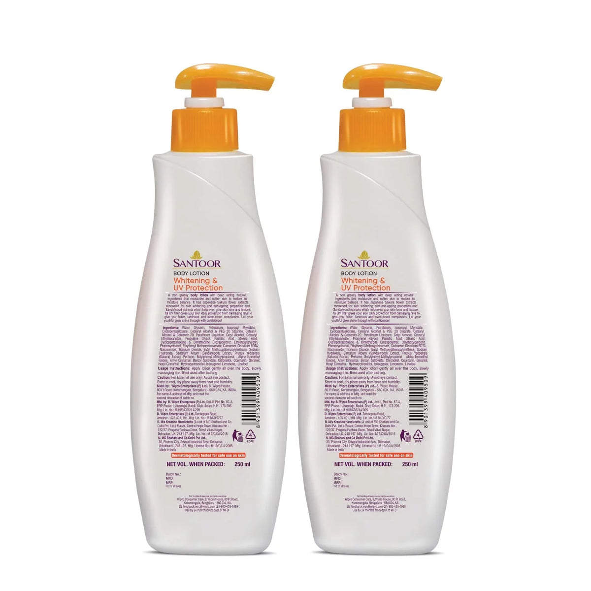 with Santoor Extracts, Protection & Sakura 2) of Sandalwood 250ml Body Perfumed UV Lotion for & Whitening (Pack