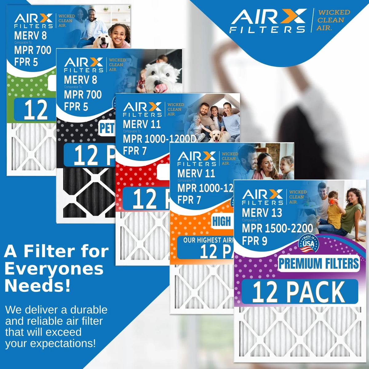 '- 24x30x1 AIRX FILTERS Made WICKED FPR 8 Rating, 700 & Furnace in by MERV MPR Comparable 12 Filter USA of to Air 5 Filters CLEAN AIR. Pack
