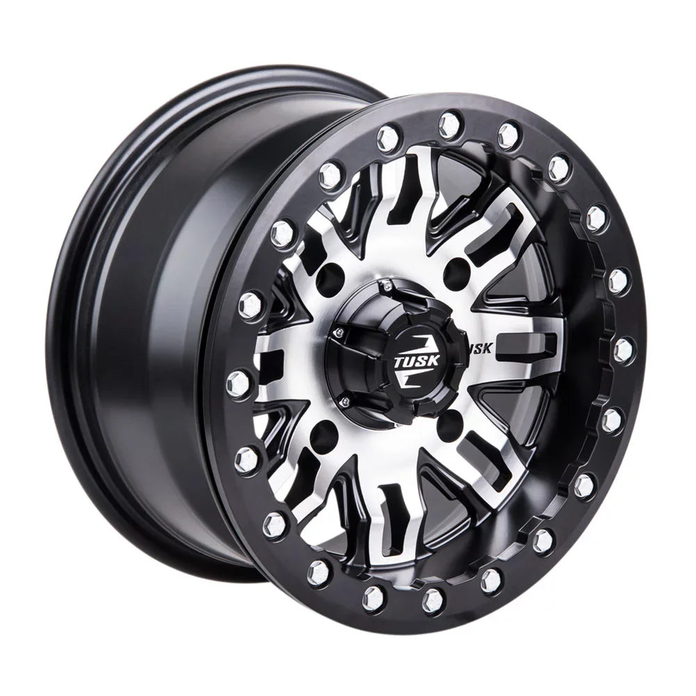 4/156 Tusk Teton Beadlock Wheel 14X7 4.0 + 3.0 Machined/Black For Yamaha Wolverine Rmax 4 1000 R-Spec 2022