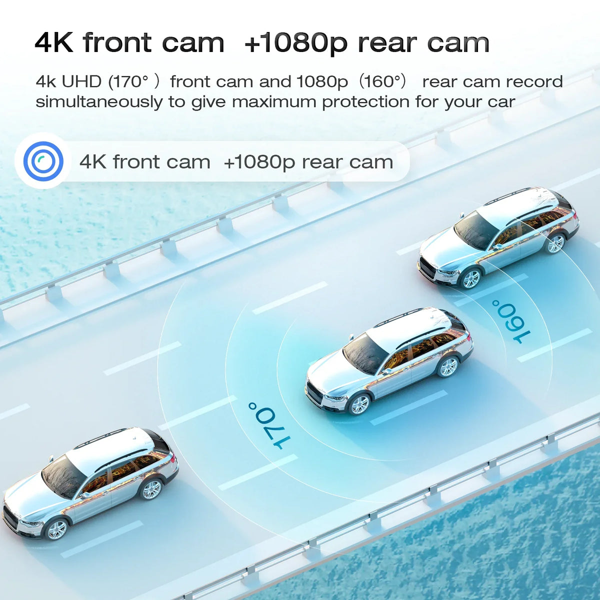 Toguard Rear View Mirror Camera, 12" Touch Screen 4K+1080P Front And Rear Dash Cam, Parking Assist, Parking Monitoring, Gps
