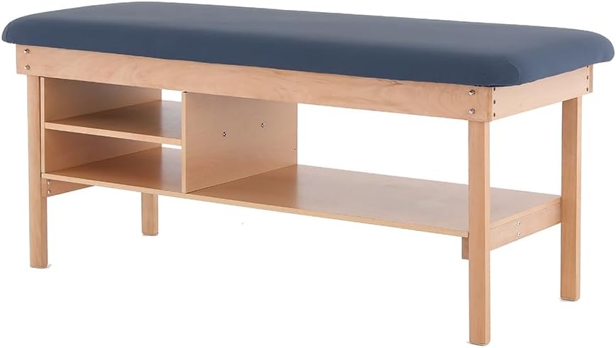 Medical Examination Table with Wooden Base, Navy Blue Padded Surface (Blue)