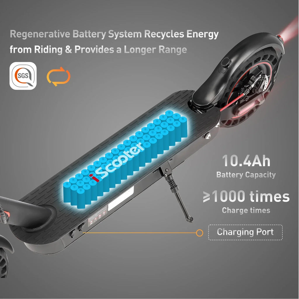 Iscooter Max Electric Scooter, 500 W Motor Max Speed 30 Km, 18-25 Miles Long-Range Battery For Adults,10 In Solid Tires, Foldable And Portable Commuting With Double Braking System
