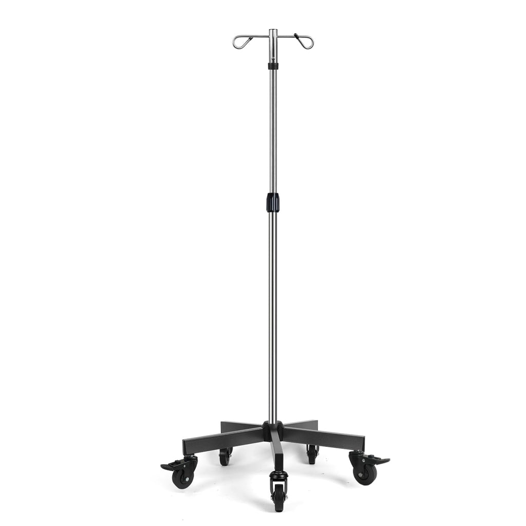 IV Poles with Wheels IV Stands 2 Hooks 5 Legs Rolling Base with Heavy Duty Stainless Steel, Adjustable Height,2PCS/2Pack