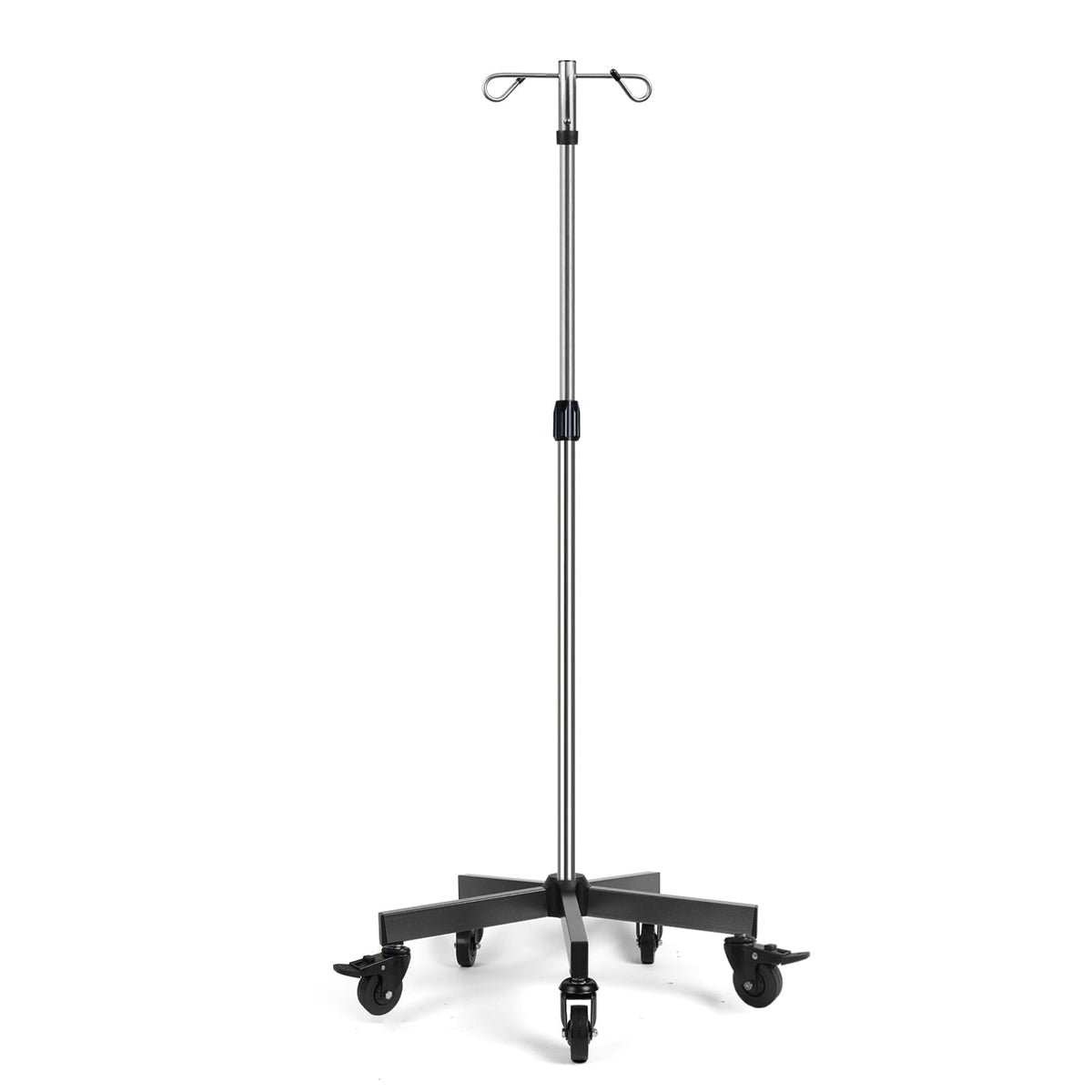 IV Poles with Wheels IV Stands 2 Hooks 5 Legs Rolling Base with Heavy Duty Stainless Steel, Adjustable Height,2PCS/2Pack