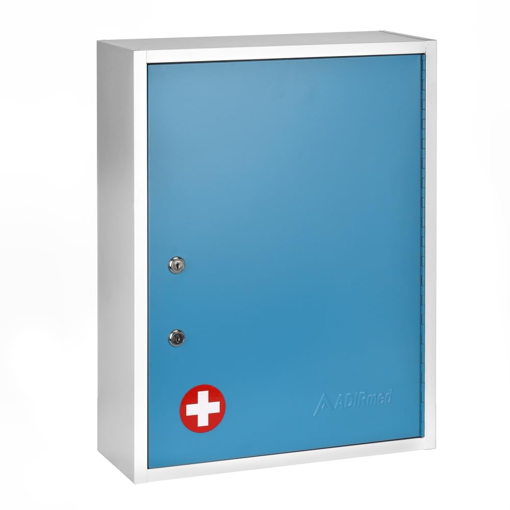 AdirMed Locking Medicine Cabinet Wall Mounted First Aid Cabinet with Lock, Lockable Wall Medicine Cabinet with Dual Lock and Dual Keys, 21" H x 16" W x 6" D, White