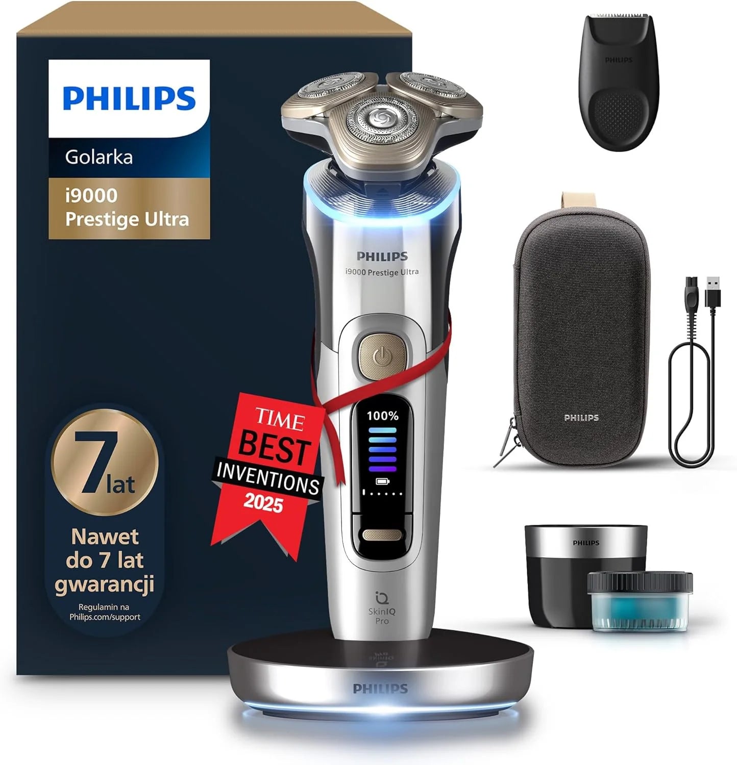 Philips Shaver I9000 Prestige Ultra, Golarka Elektryczna Do Golenia Na Sucho I Mokro Z Technologią Skin Iq Pro, System Triple Lift Cut, Obrotowe 360º