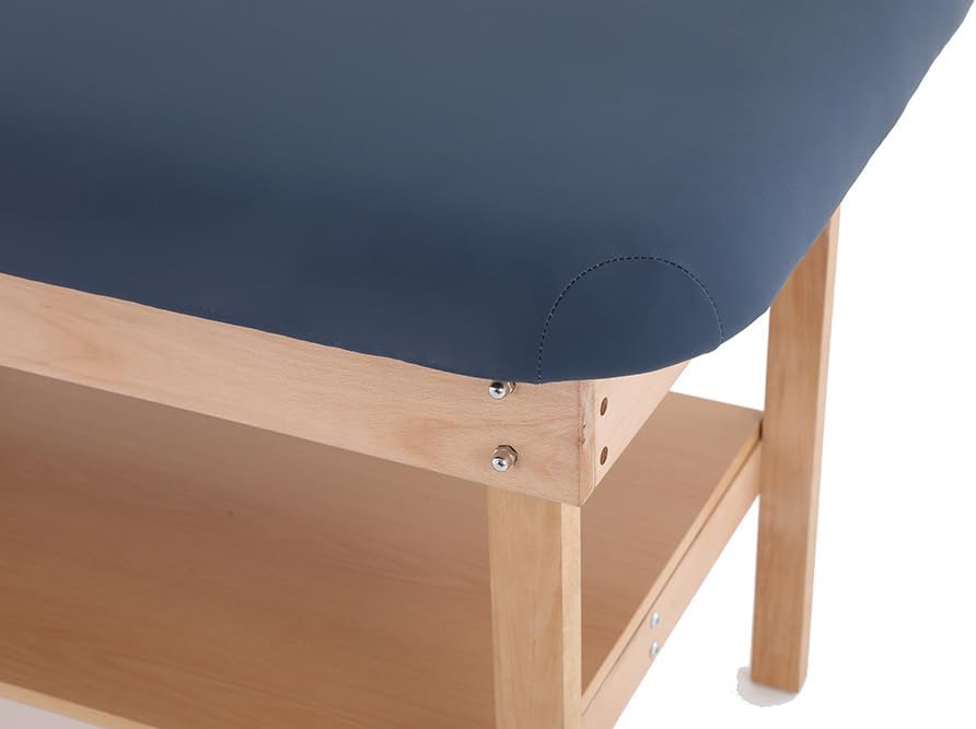 Medical Examination Table with Wooden Base, Navy Blue Padded Surface (Blue)