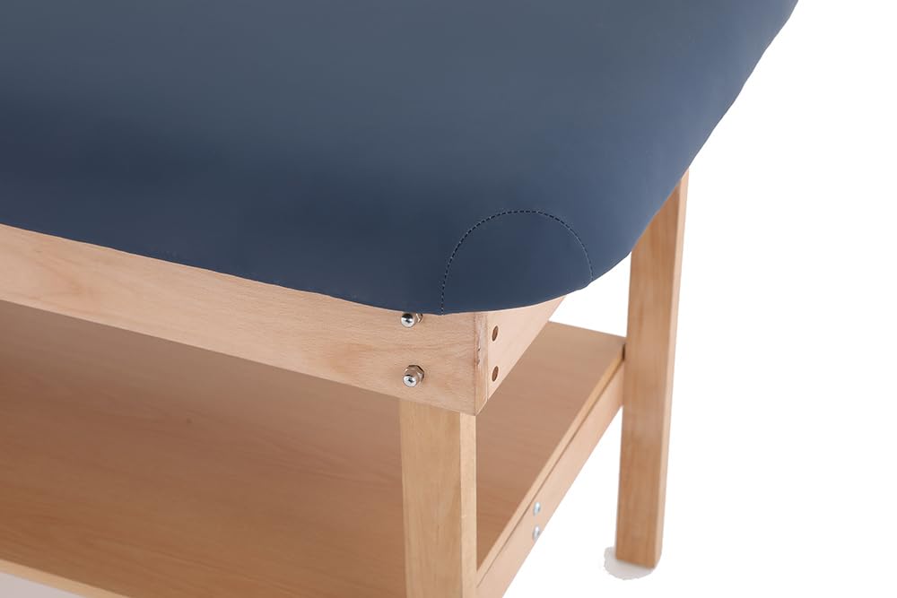 Medical Examination Table with Wooden Base, Navy Blue Padded Surface (Blue)