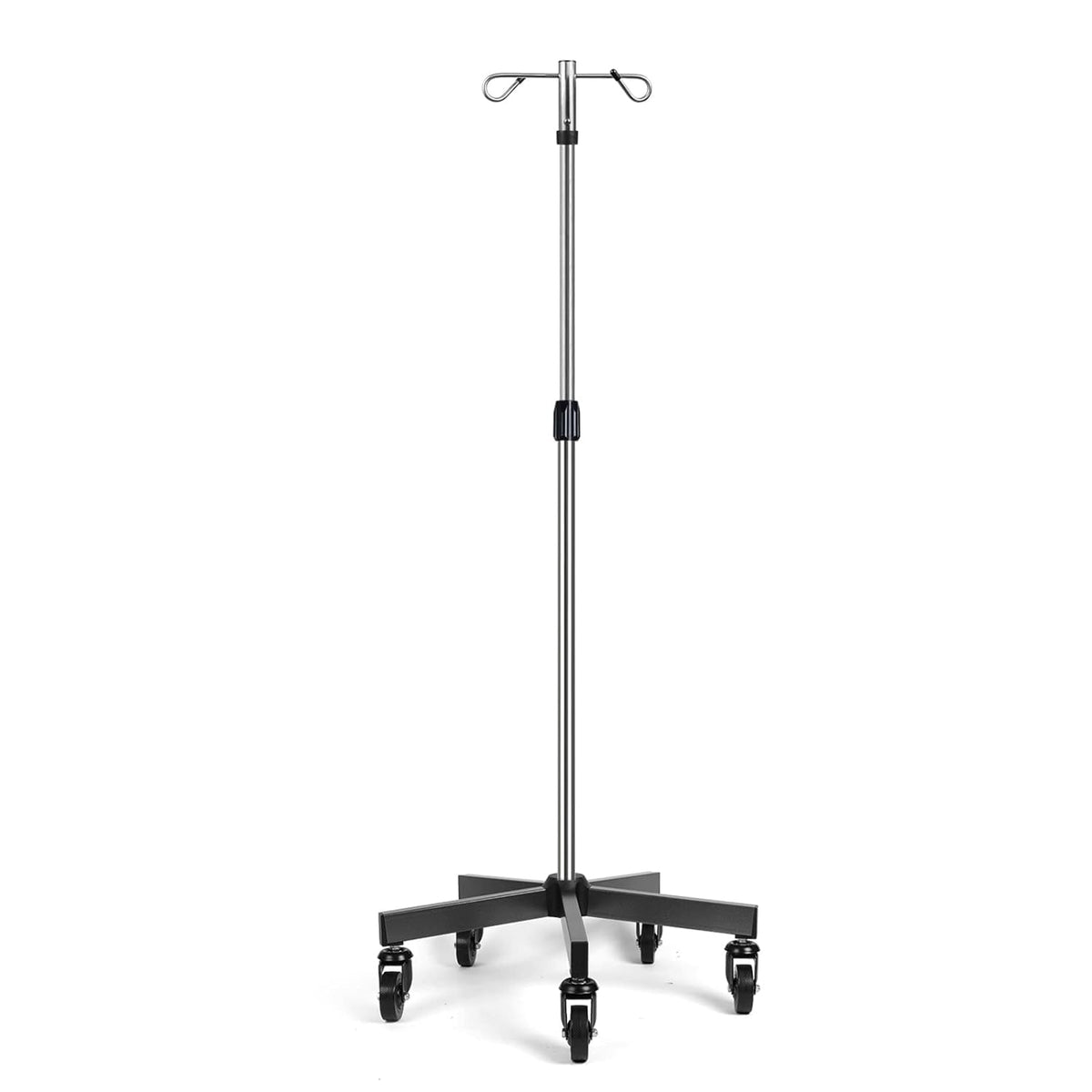 IV Poles with Wheels IV Stands 2 Hooks 5 Legs Rolling Base with Heavy Duty Stainless Steel, Adjustable Height,2PCS/2Pack