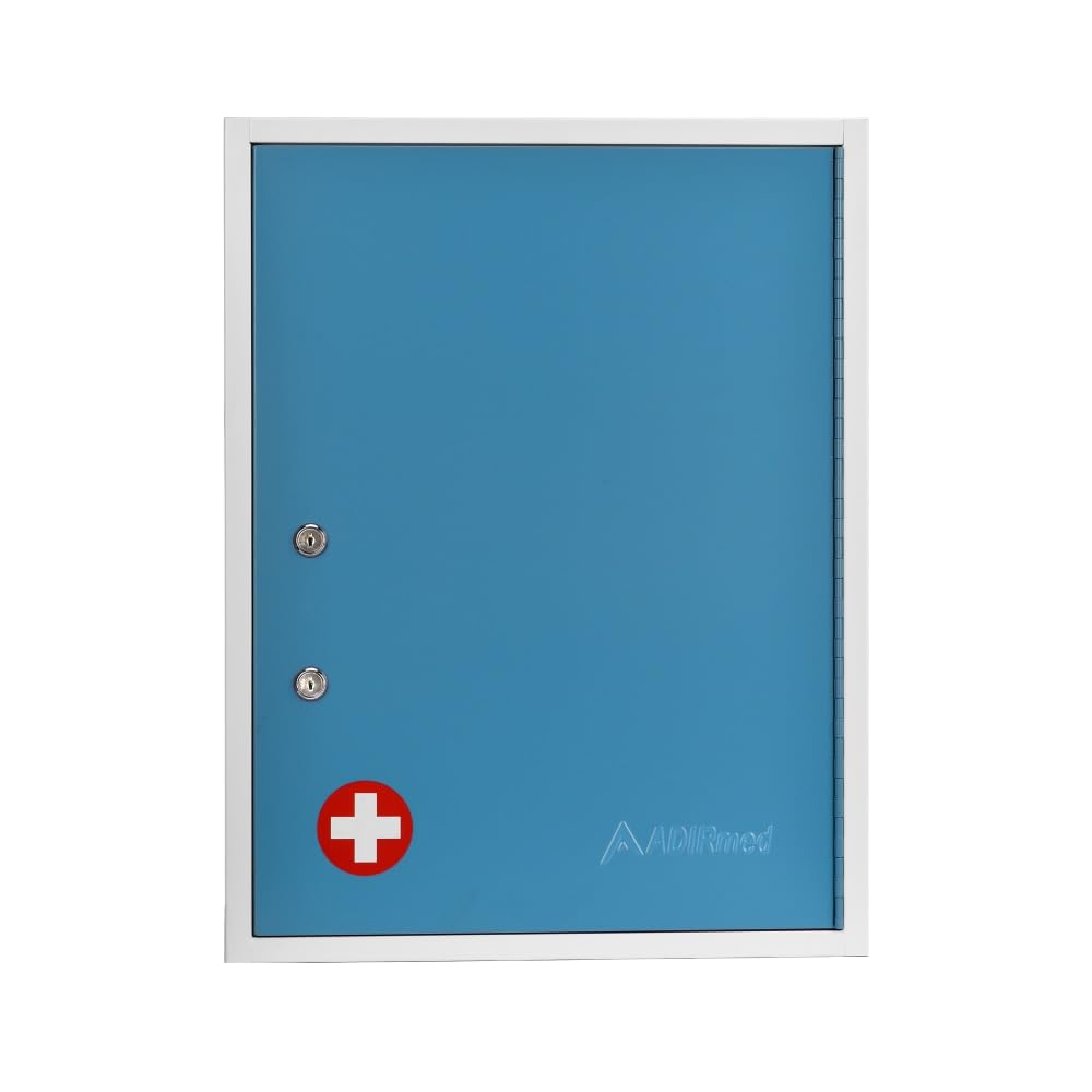 AdirMed Locking Medicine Cabinet Wall Mounted First Aid Cabinet with Lock, Lockable Wall Medicine Cabinet with Dual Lock and Dual Keys, 21" H x 16" W x 6" D, White