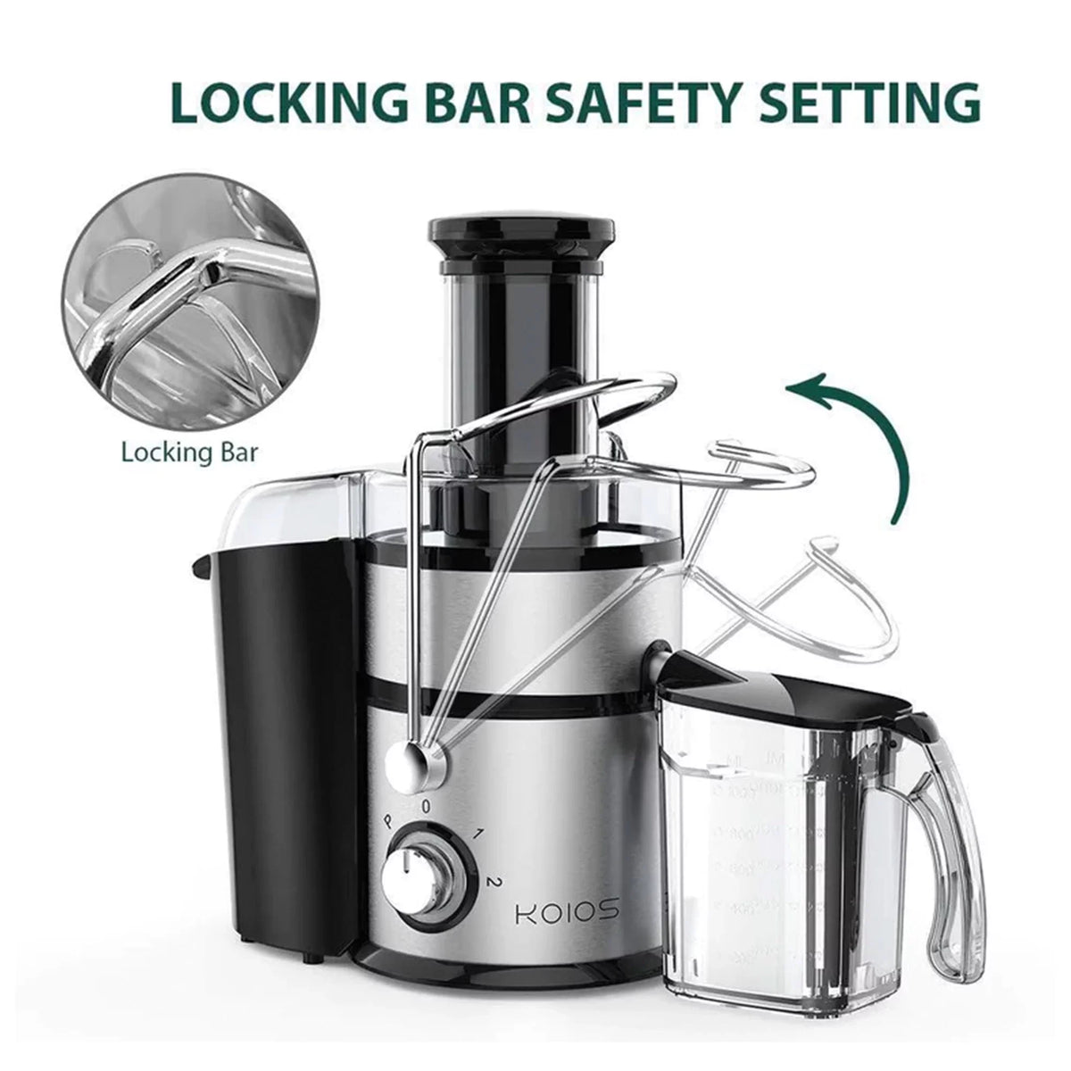 Chute, & Juicer Black Extra Wide w/ Centrifugal Vegetable Fruit Koios Feed