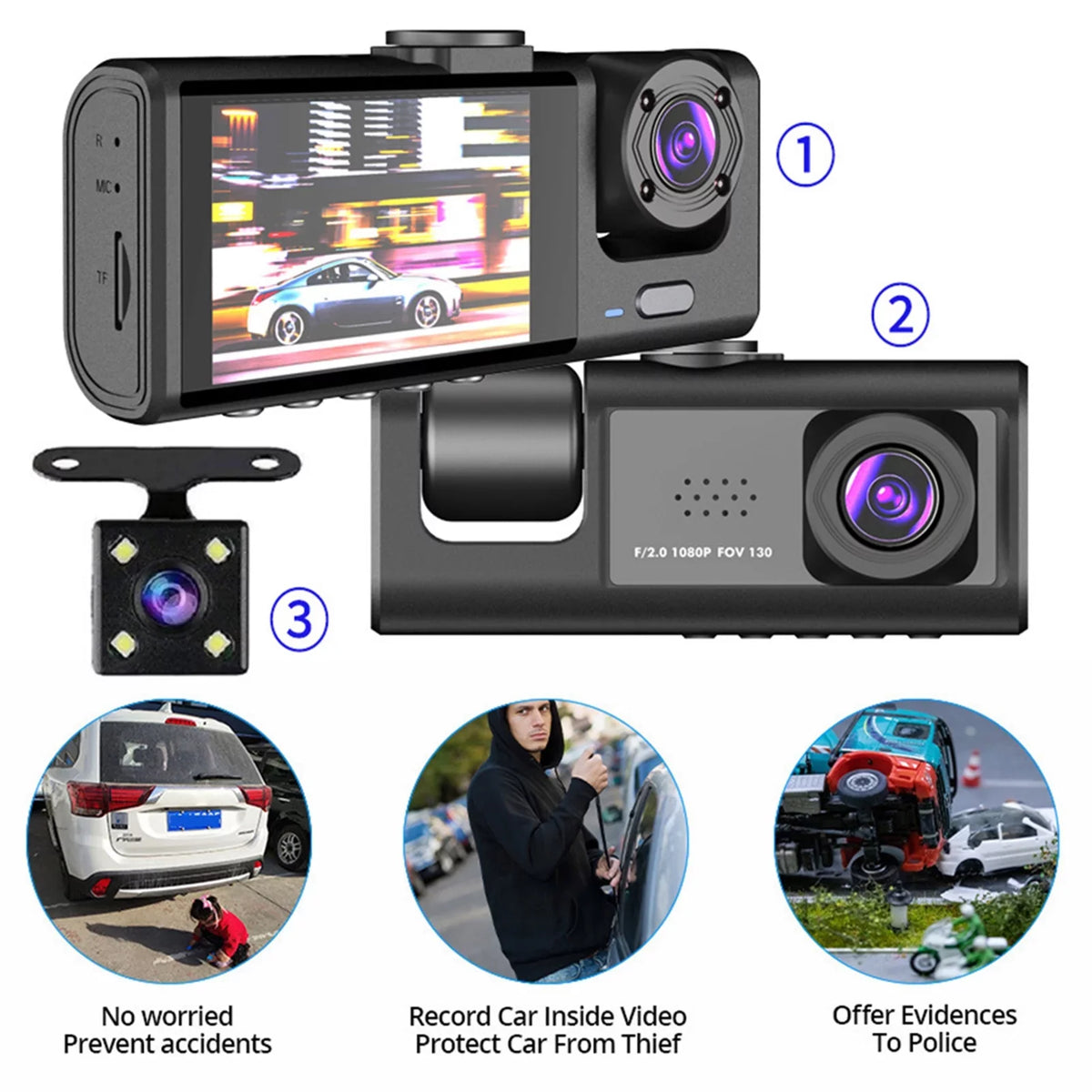 Auto Camcorder, 3 Video Safety Car Cameras, with Dash Driving Nebublu Recorder Recording Camera
