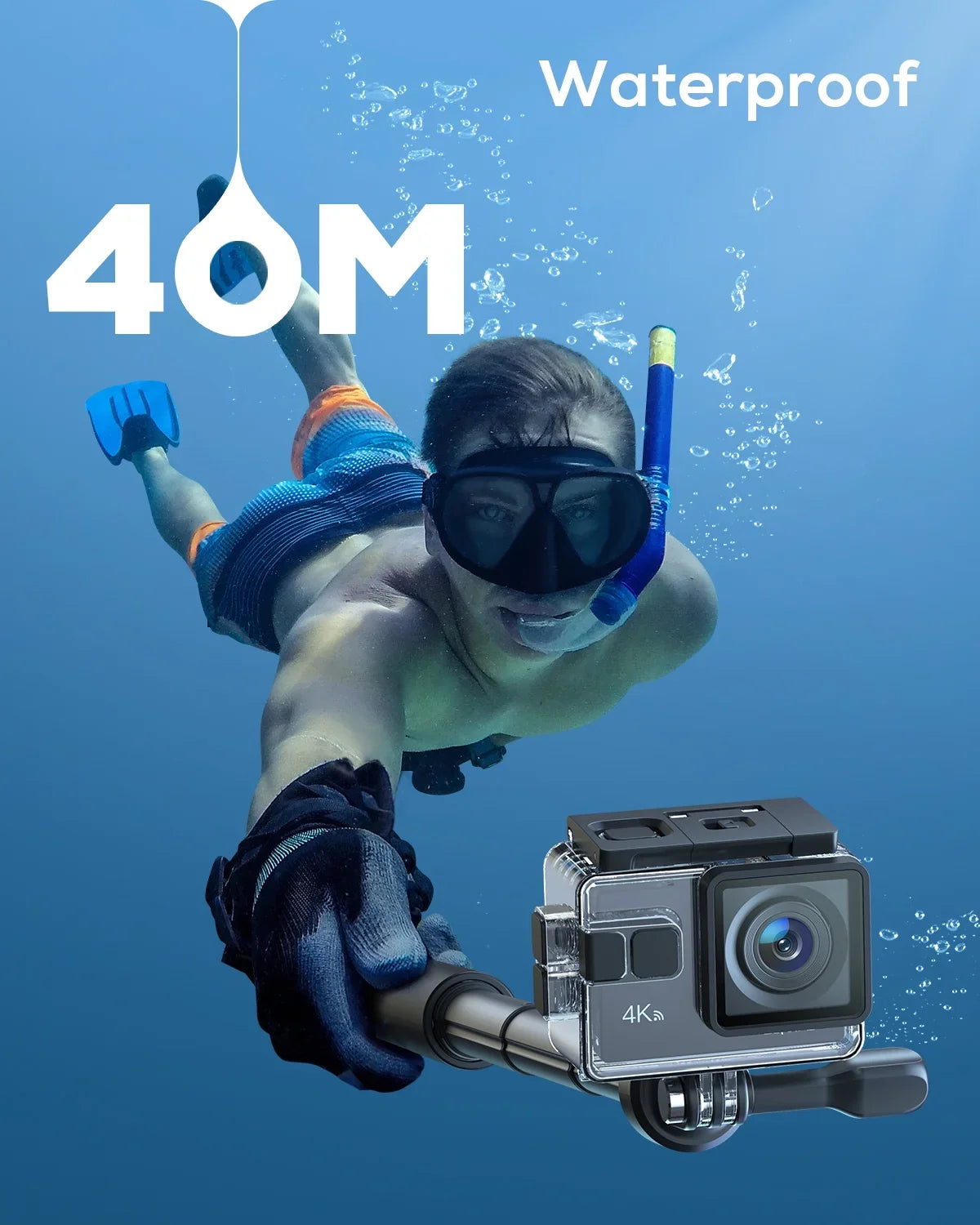 Stabilization 4K Camera Action WiFi Camera 20MP Cam Action Video Waterproof 170� Camera 40M EIS Underwater WOLFANG