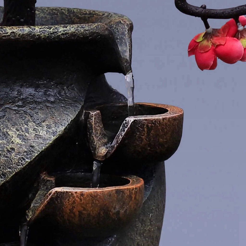 Creative Simulation Vasethree-Dimensional Tabletop Water Fountain Soothing Relaxation Flower Vase Craft Feng Shui Waterfall Fountains For Garden Office Living Room Desk Decor Gifts