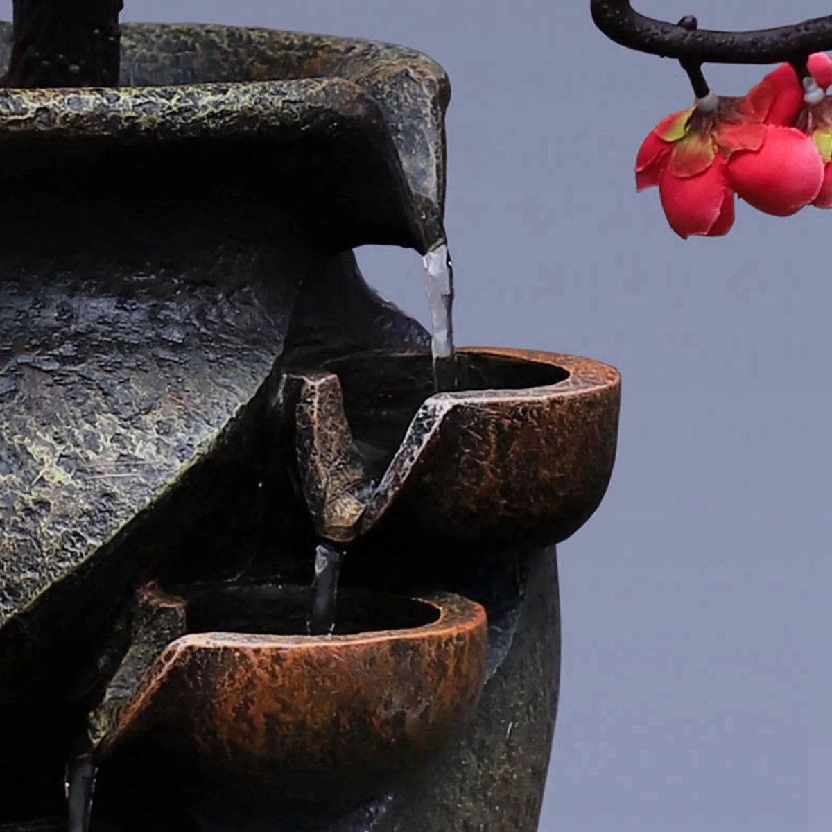 Creative Simulation Vasethree-Dimensional Tabletop Water Fountain Soothing Relaxation Flower Vase Craft Feng Shui Waterfall Fountains For Garden Office Living Room Desk Decor Gifts