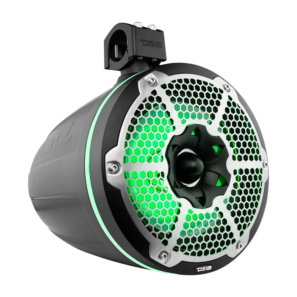 Ds18 Hydro 10" Neodymium Marine Towers W/Built-In Passive Radiator, 1" Driver &Amp; Rgb Led Lights - 900W - Black