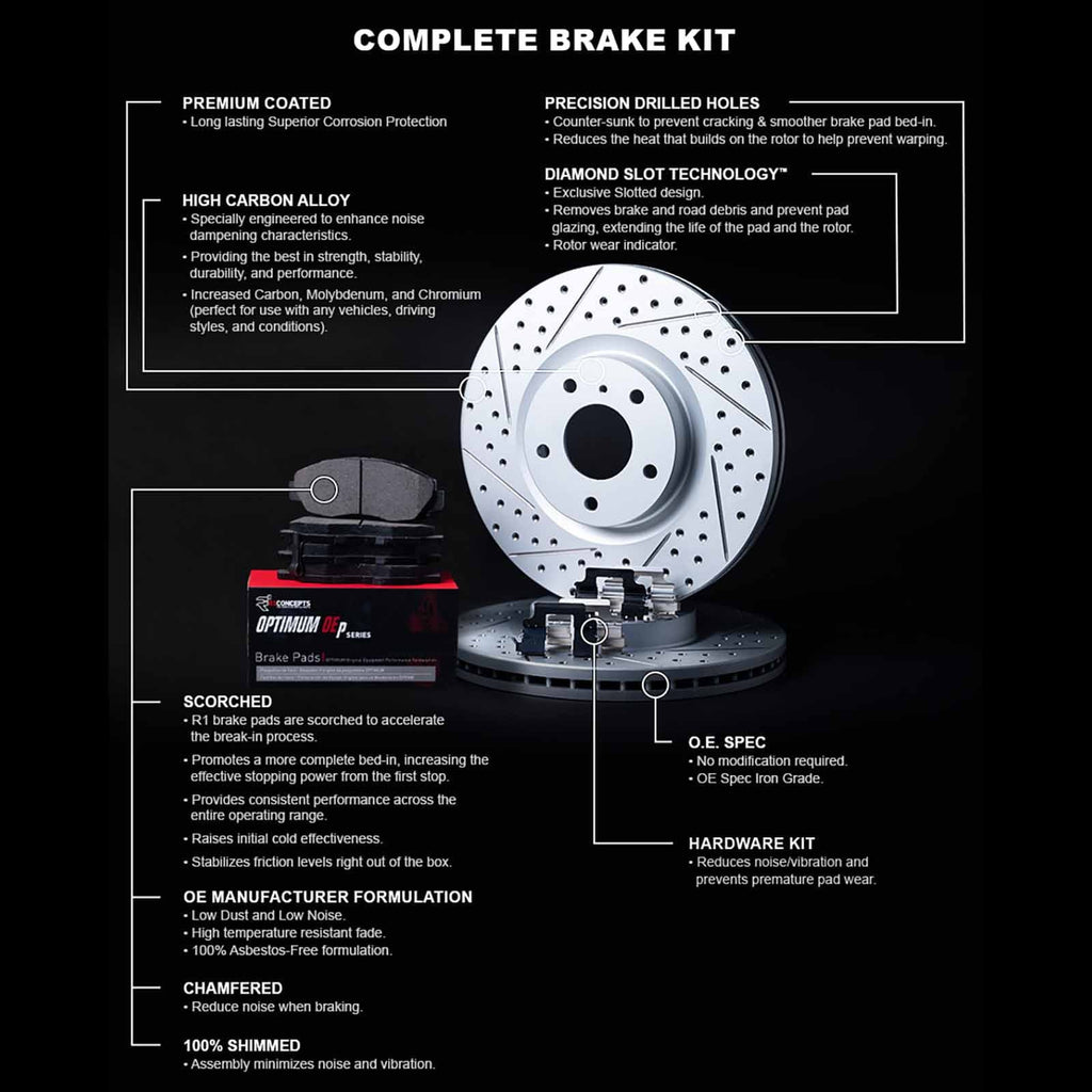 Pads| and Concepts Brakes |Front Pads Optimum WBUH1-80044 OEp Pads| |Hardware Front and Kit Brake Rotors Brake Rotors Brake Rotors and R1 Kit
