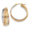 Real 14Kt Tri-Color Fancy Hollow Tube Hoops; For Adults And Teens; For Women And Men