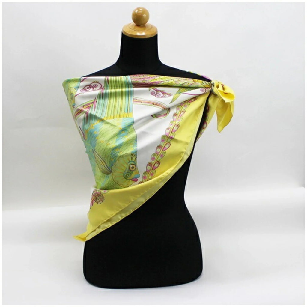 Second-Hand Salvatore Ferragamo Silk Scarf Tropical Fish White X Yellow Salvatore Ferragamo Ladies (Good)